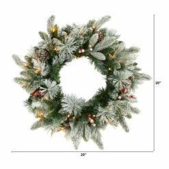 Hot Sale ⭐ Nearly Natural 20 In. Flocked Mixed Pine Artificial ❄ Christmas Wreath With 50 LED Lights, Pine Cones And Berries 😀 -Nearly Natural Sales unnamed file 581