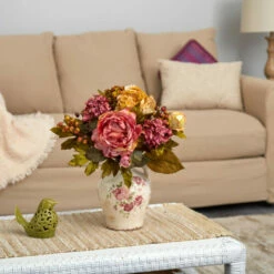 Wholesale 🎉 Nearly Natural 16 In. Peony Artificial Arrangement In Flower Print Jar 🧨 -Nearly Natural Sales unnamed file 594