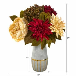 Cheapest ⭐ Nearly Natural 17 In. Peony, Hydrangea And Dahlia Artificial Arrangement In Stoneware Vase With Gold Trimming 🎉 -Nearly Natural Sales unnamed file 599