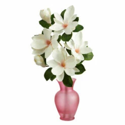 Best Sale 🔔 Nearly Natural 24 In. Japanese Magnolia Artificial Arrangement In Rose Colored Vase 🤩