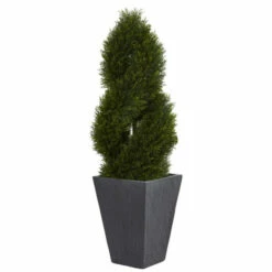 Hot Sale 👍 Nearly Natural 4 Ft. Cypress Double Spiral Topiary In Slate Planter ⌛