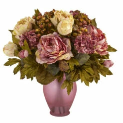 Best reviews of 😉 Nearly Natural 16 In. Peony Artificial Arrangement In Rose Colored Vase 🧨