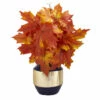 Promo 🧨 Nearly Natural 18 In. Autumn Maple Leaf Artificial Plant In Blue And Gold Planter Orange ✔️
