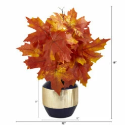 Promo 🧨 Nearly Natural 18 In. Autumn Maple Leaf Artificial Plant In Blue And Gold Planter Orange ✔️ -Nearly Natural Sales unnamed file 606