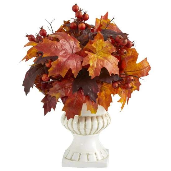 Cheap 𧨠Nearly Natural 20 In. Autumn Maple Leaf And Berries Artificial Plant In White Urn π 3 Cheap 𧨠Nearly Natural 20 In. Autumn Maple Leaf And Berries Artificial Plant In White Urn π
