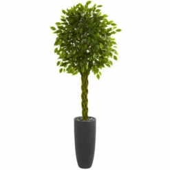 Outlet 😀 Nearly Natural 6.5 Ft. Artificial Braided Ficus Tree In Planter 🤩