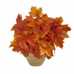 Wholesale 👍 Nearly Natural 16 In. Autumn Maple Leaf Artificial Plant In Decorative Planter Orange 🔥