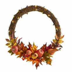 Best reviews of 🎁 Nearly Natural 22 In. Pumpkin And Maple Artificial Autumn Wreath With 50 Warm White LED Lights 🔔