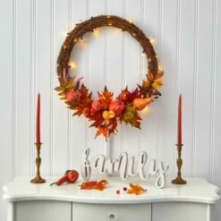 Best reviews of 🎁 Nearly Natural 22 In. Pumpkin And Maple Artificial Autumn Wreath With 50 Warm White LED Lights 🔔 -Nearly Natural Sales unnamed file 630