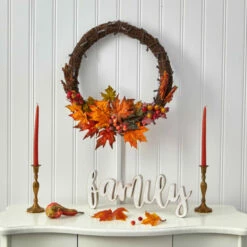 Best Pirce 🥰 Nearly Natural 21 In. Maple Leaf And Berries Artificial Wreath With 50 Warm White LED Lights 🔔 -Nearly Natural Sales unnamed file 636