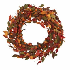 Best deal 🔔 Nearly Natural 20 In. Harvest Leaf And Mini Pumpkin Artificial Wreath 👏