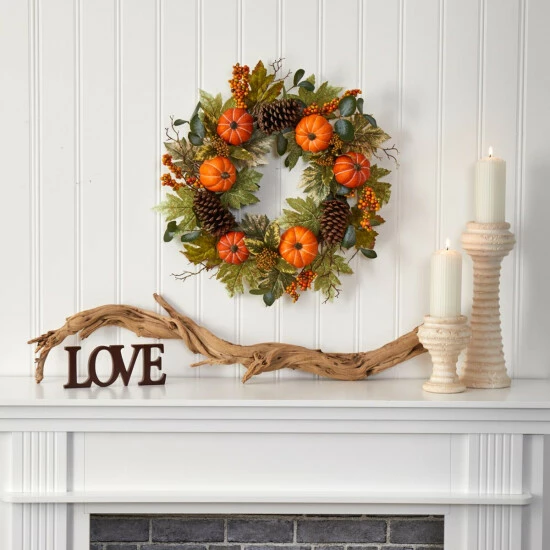 Discount 𧨠Nearly Natural 24 In. Pumpkins, Pine Cones And Berries Fall Artificial Wreath π₯ 4 Discount 𧨠Nearly Natural 24 In. Pumpkins, Pine Cones And Berries Fall Artificial Wreath π₯ - Image 2