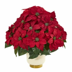 Cheapest ⌛ Nearly Natural Poinsettia Artificial Arrangement In White Bowl ⌛