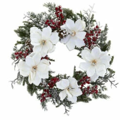 Cheap 🛒 Nearly Natural 22" Snowed Magnolia And Berry Wreath 🌟