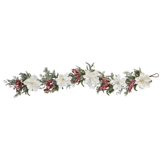 Cheap π Nearly Natural 60" Frosted Magnolia And Berry Artificial Garland β 3 Cheap π Nearly Natural 60" Frosted Magnolia And Berry Artificial Garland β
