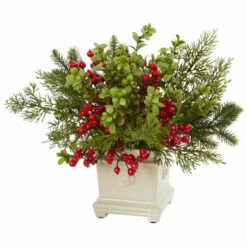 New 🌟 Nearly Natural Holiday Berry & Pine Artificial Arrangement 😉