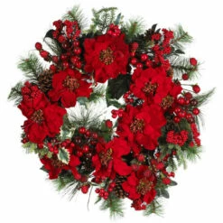 Flash Sale 🛒 Nearly Natural 24" Poinsettia Wreath 🧨