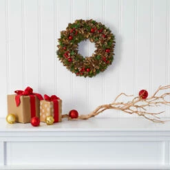 Brand new ✨ Nearly Natural 15" Holiday Artificial Wreath W/Pinecones And Ornaments 😀 -Nearly Natural Sales unnamed file 716