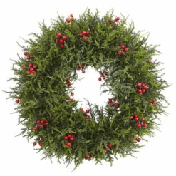 Best deal ✨ Nearly Natural 20" Cedar Berry Wreath 🎁