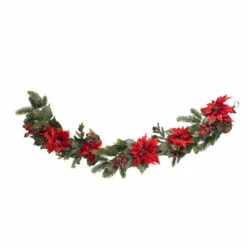 New 🥰 Nearly Natural 60" Poinsettia & Berry Garland ✨