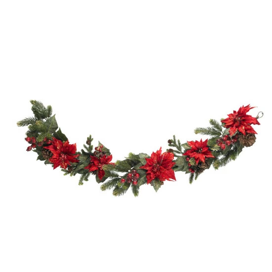 New π₯° Nearly Natural 60" Poinsettia & Berry Garland β¨ 3 New π₯° Nearly Natural 60" Poinsettia & Berry Garland β¨