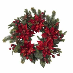 Best Sale ✔️ Nearly Natural 24" Poinsettia & Berry Wreath ✨
