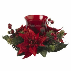 Best Pirce 🎁 Nearly Natural Poinsettia & Berry Candelabrum 👏