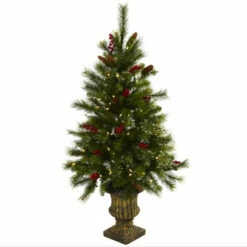 New ✔️ Nearly Natural 4-Ft. 🔔 Christmas Tree W/Berries, Pine Cones Lights & Urn 😀