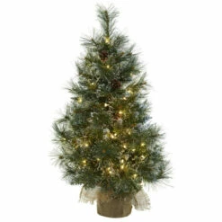 Promo 😉 Nearly Natural 3-Ft. 🎄 Christmas Tree W/Clear Lights, Pine Cones & Bag ⌛