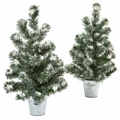 Outlet 🧨 Nearly Natural Snowy Pine Tree With Tin Set Of 2 ❤️