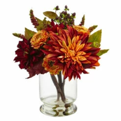 Best deal 🌟 Nearly Natural 12" Dahlia And Mum With Vase ⌛