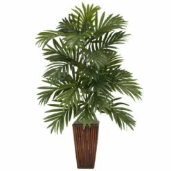 Coupon 🔥 Nearly Natural Areca Palm Silk Plant With Bamboo Vase 🔔