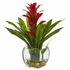 Deals ✔️ Nearly Natural 12" Bromeliad With Vase Arrangement - Red 👏