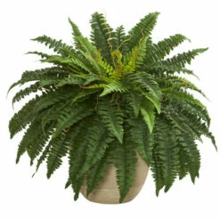 Wholesale 👍 Nearly Natural 22" Boston Fern Artificial Plant In Sandstone Planter 💯