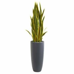 Hot Sale 🥰 Nearly Natural 4.5' Sansevieria Artificial Plant In Gray Planter 🎁