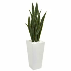 Best Pirce 😉 Nearly Natural 4' Sansevieria Artificial Plant In White Tower Planter 🥰