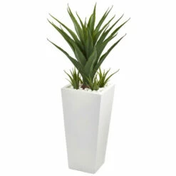 Promo 🧨 Nearly Natural 40" Spiky Agave Artificial Plant In White Planter 😀