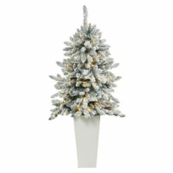 Best Sale 🛒 Nearly Natural 4.5 Ft. Flocked 🎅 Christmas Tree With 150 LED Lights ❤️