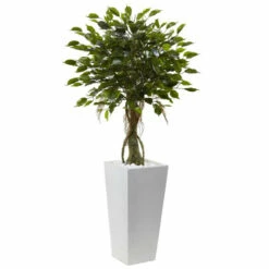 Buy 😍 Nearly Natural 52" UV Resistant Ficus Tree With White Planter 🧨