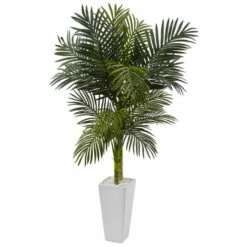 Best deal 😍 Nearly Natural 5 Ft. Golden Cane Palm Tree In White Tower Planter 🤩