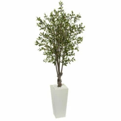Best Pirce 🧨 Nearly Natural 6 Ft. Olive Tree In White Tower Planter ❤️