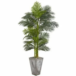 Coupon 🌟 Nearly Natural 7 Ft. Artificial Golden Cane Palm Tree W/Cement Planter ✔️