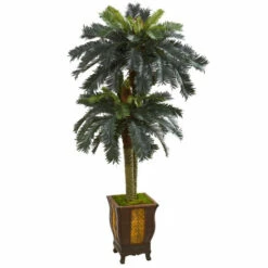 Buy 🔔 Nearly Natural 6 Ft. Artificial Double Sago Palm In Designer Planter ⭐