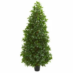 Outlet 🧨 Nearly Natural 5 Ft. Artificial Bay Leaf Cone Topiary Tree 😉