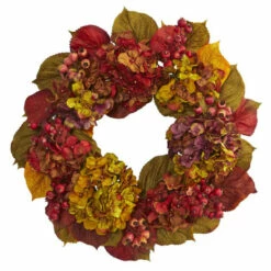 Coupon 🎁 Nearly Natural 24" Fall Hydrangea Wreath ⌛