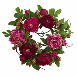 New 🔔 Nearly Natural Silk Peony And Berry Wreath - 20" 💯